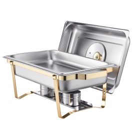 Chafing Dish Buffet Set, 8 Qt 4 Pack, Stainless Steel Chafer with 4 Full Size Pans (Quantity: 4 Pack, Color: Golden-Visible Window)